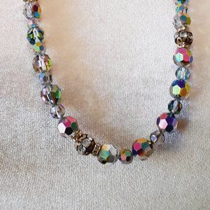 Vintage Aurora Borealis Beaded Necklace with rhinestones